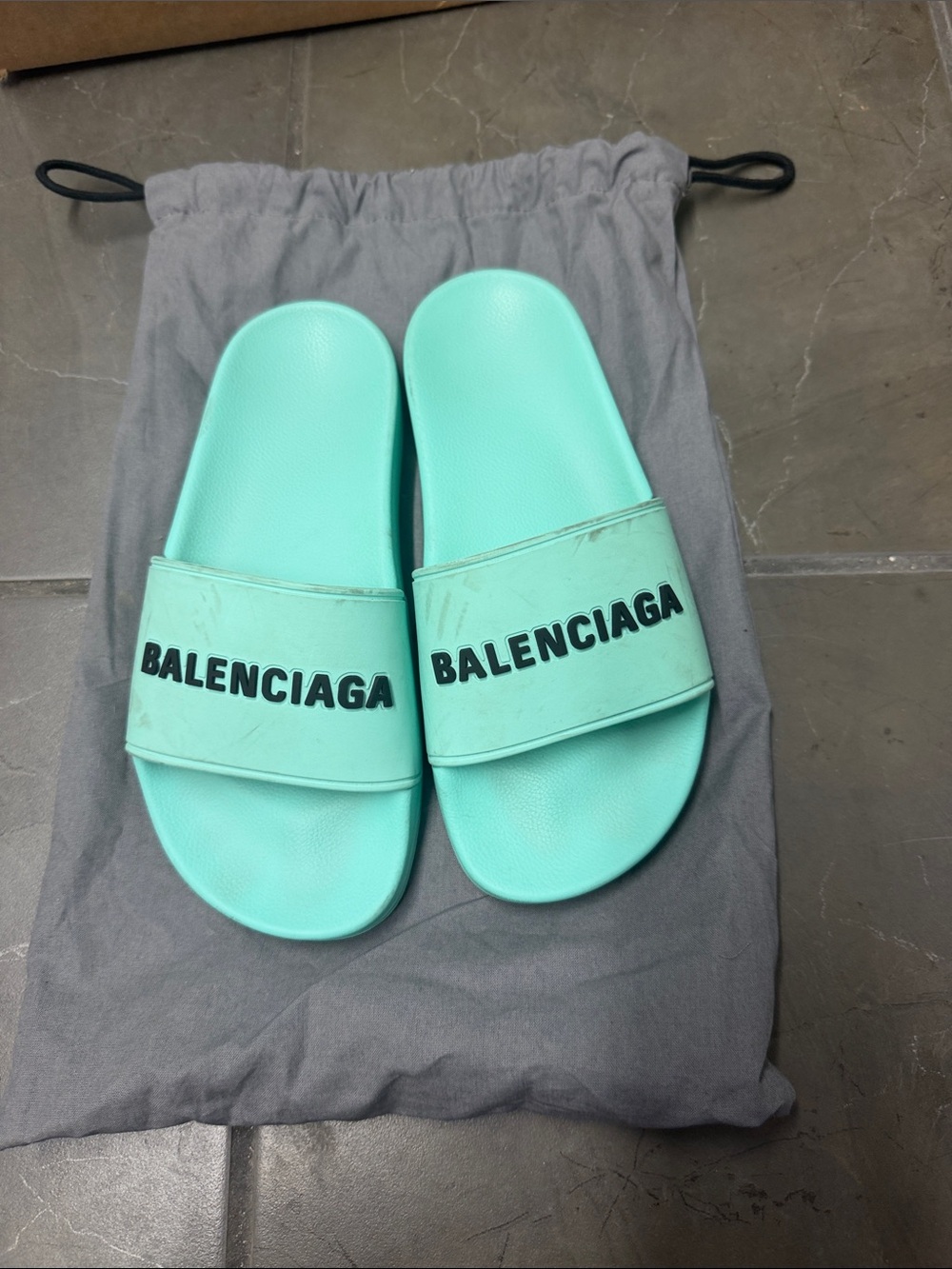 Balenciaga Mint Green Logo Slide Sandals